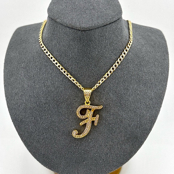 18K Gold Plated over 925 Solid Sterling Silver "F" Letter Necklace - Picture 1 of 8